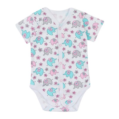 5387 Боді (короткий рукав) на кнопках "Слоники", колір - білий